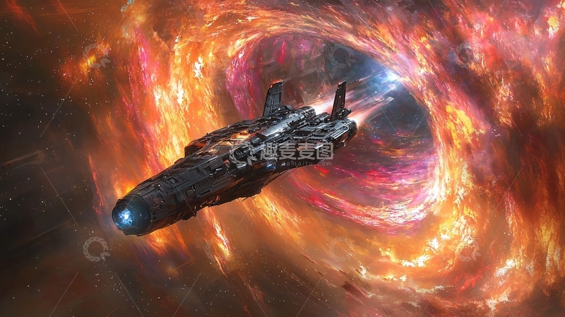 高清大图下载【趣麦麦图】宇宙飞船进入虫洞