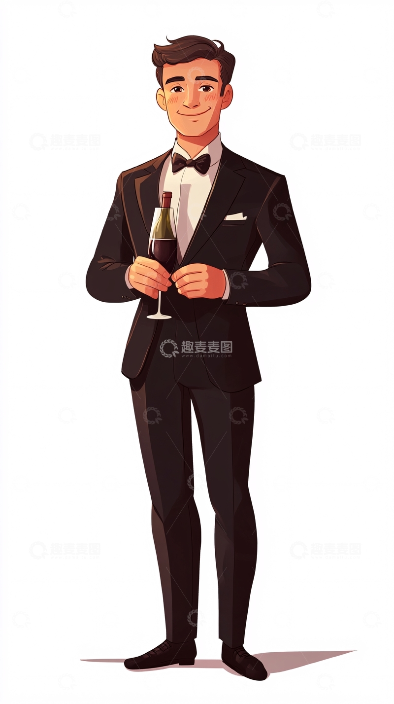 高清大图下载【趣麦麦图】西装革履男士红酒