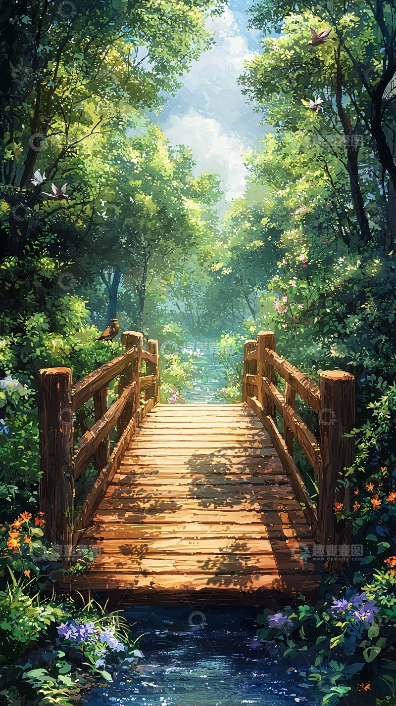 高清大图下载【趣麦麦图】森林中的木桥
