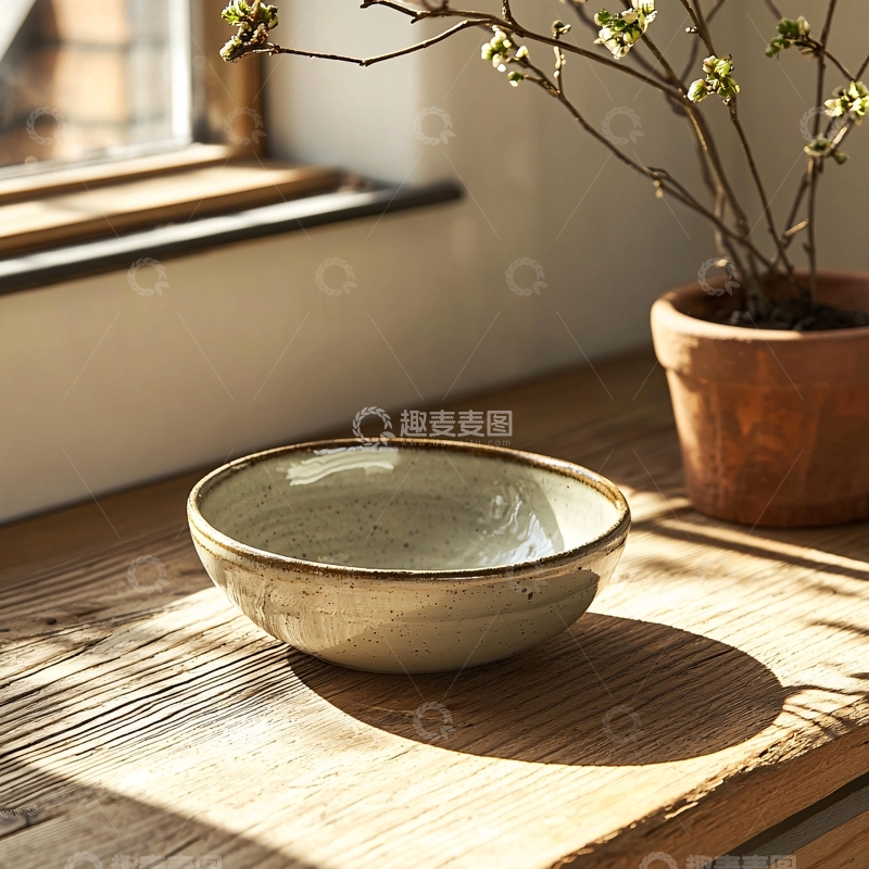 高清大图下载【趣麦麦图】陶瓷碗在木板上