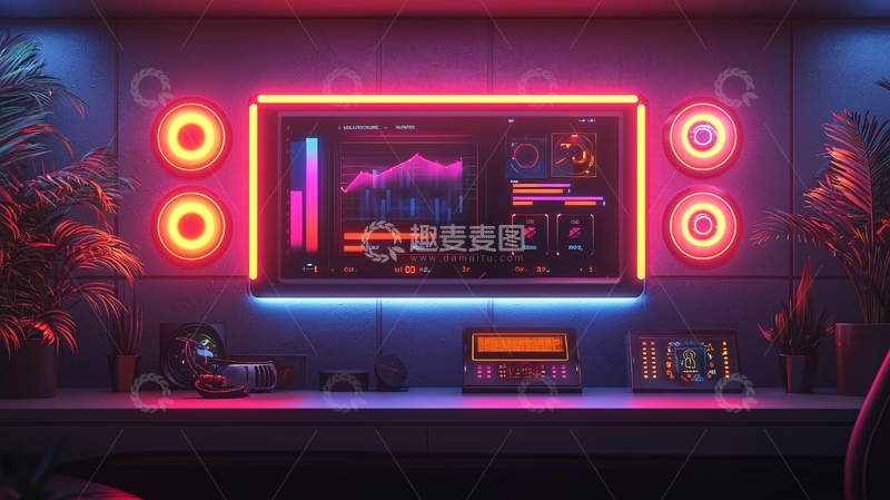 高清大图下载【趣麦麦图】复古霓虹灯科技背景