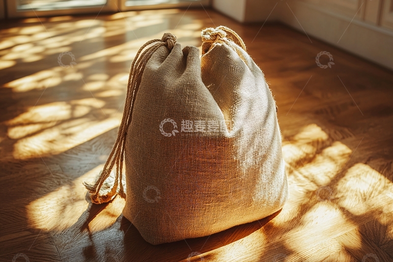 高清大图下载【趣麦麦图】米色棉布束口袋