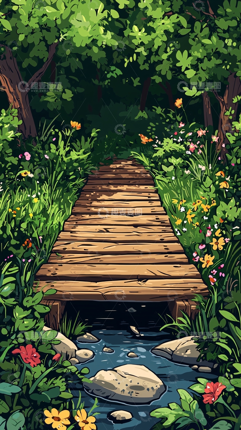 高清大图下载【趣麦麦图】木桥小溪森林深处
