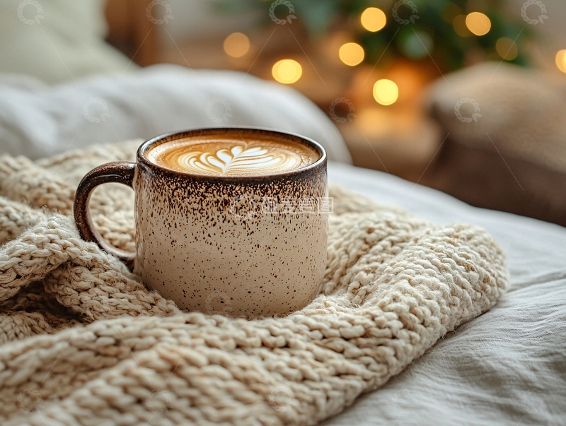 高清大图下载【趣麦麦图】温暖的咖啡在舒适的床上