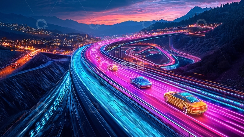 高清大图下载【趣麦麦图】山路夜景高速公路赛车
