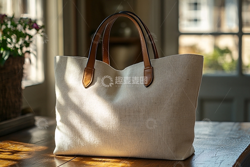 高清大图下载【趣麦麦图】米白色帆布包