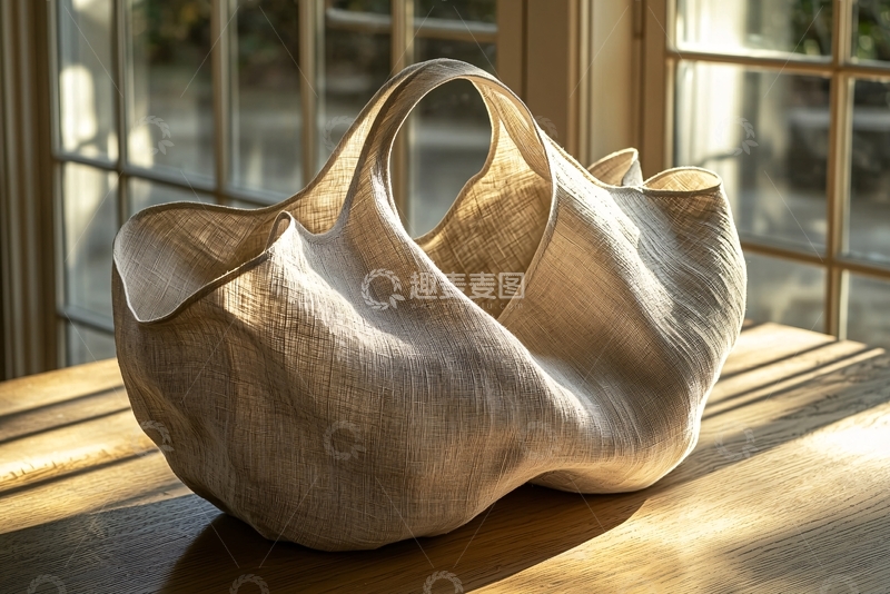 高清大图下载【趣麦麦图】米色帆布手提包