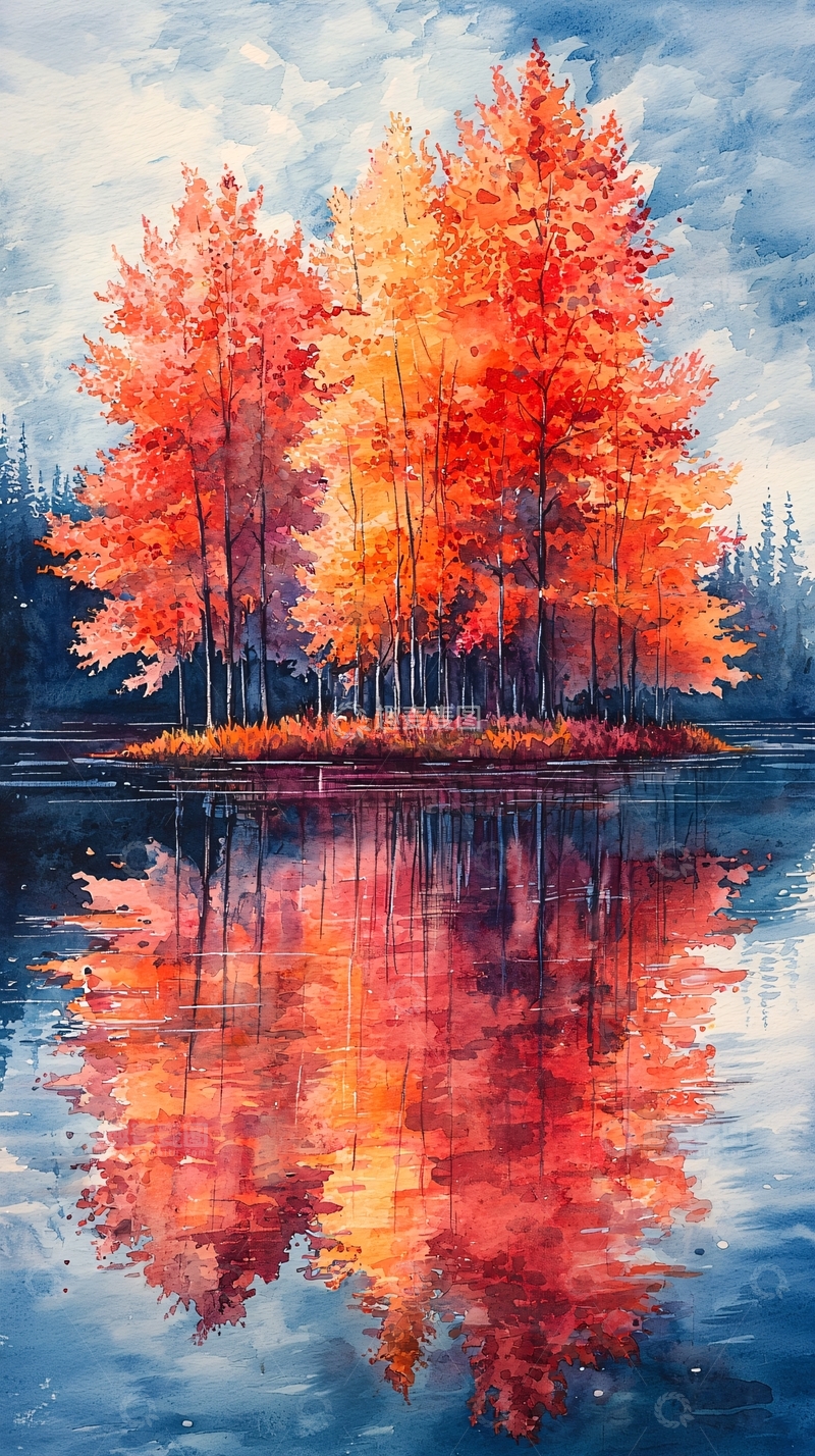 高清大图下载【趣麦麦图】秋日红叶倒影