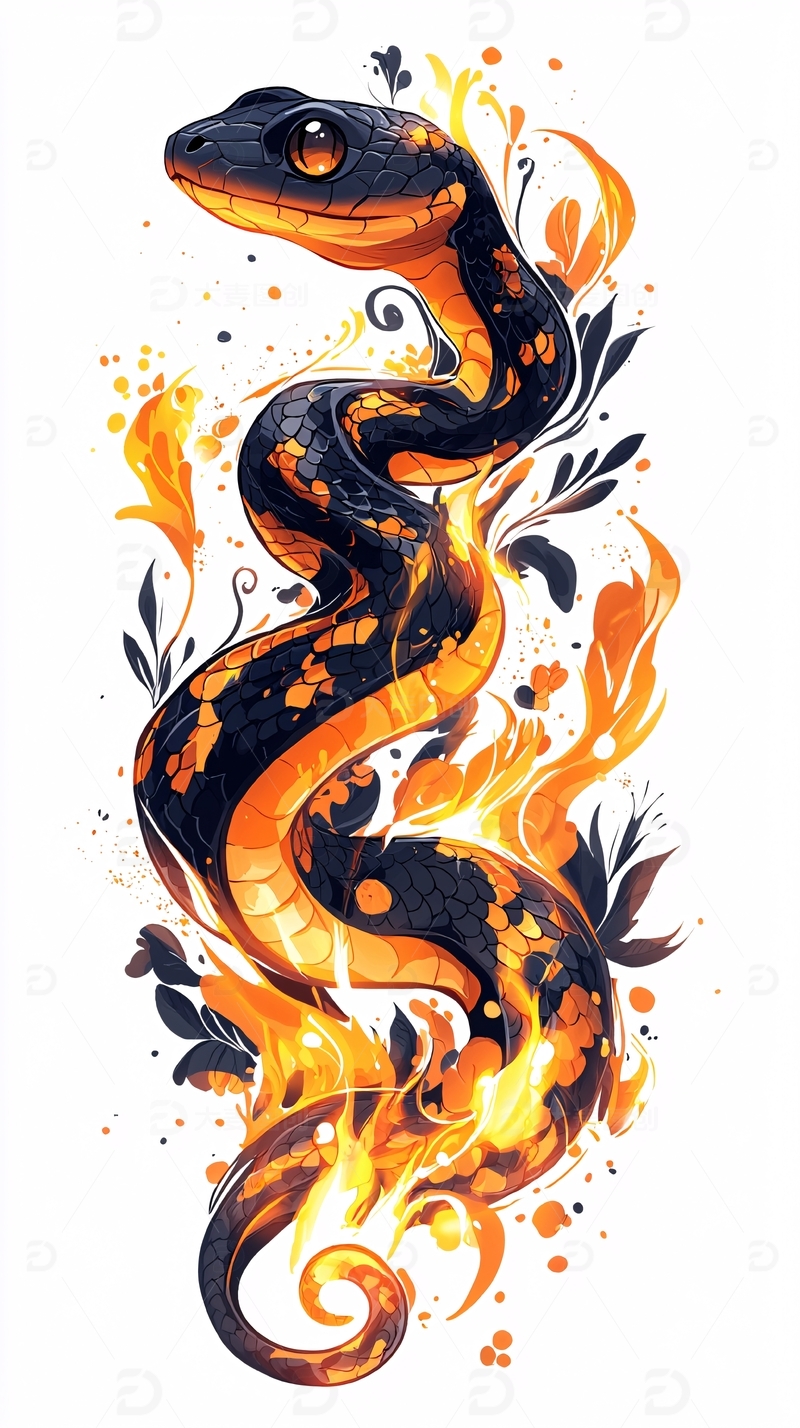 可爱风格的黑橙色蛇