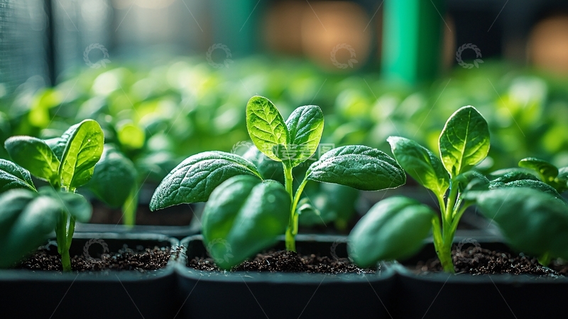 高清大图下载【趣麦麦图】绿油油的幼苗在育苗盆中
