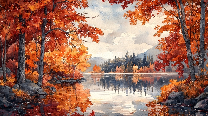 高清大图下载【趣麦麦图】秋季湖边风景如画