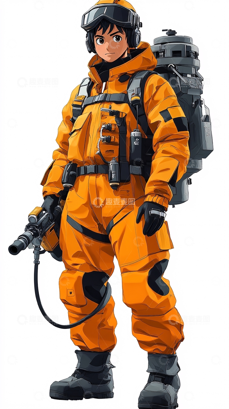 高清大图下载【趣麦麦图】穿着橙色防护服的男子