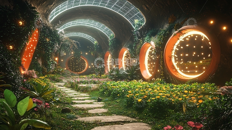 高清大图下载【趣麦麦图】奇幻花园拱形隧道