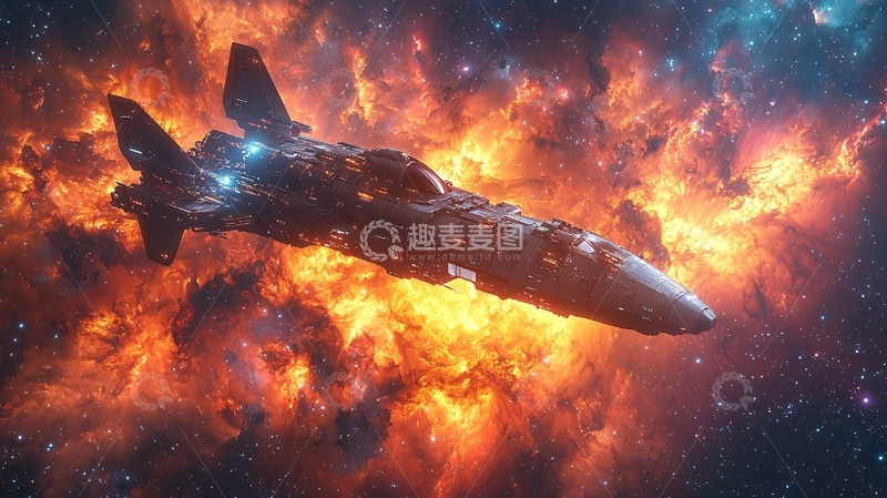 高清大图下载【趣麦麦图】宇宙飞船火焰背景