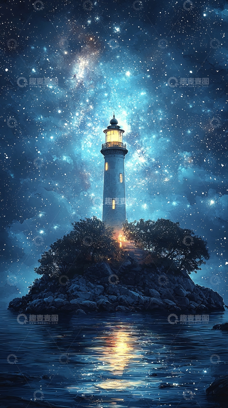 高清大图下载【趣麦麦图】夜空下的灯塔
