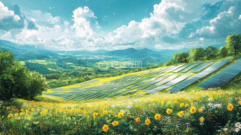 高清大图下载【趣麦麦图】田园风光太阳能发电
