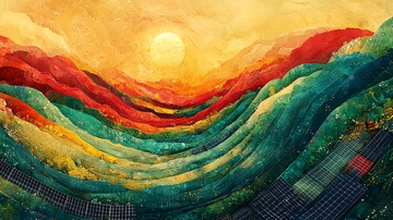 抽象彩色山峦日落