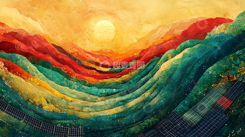 高清大图下载【趣麦麦图】抽象彩色山峦日落