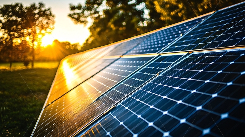 高清大图下载【趣麦麦图】夕阳下闪耀的太阳能电池板