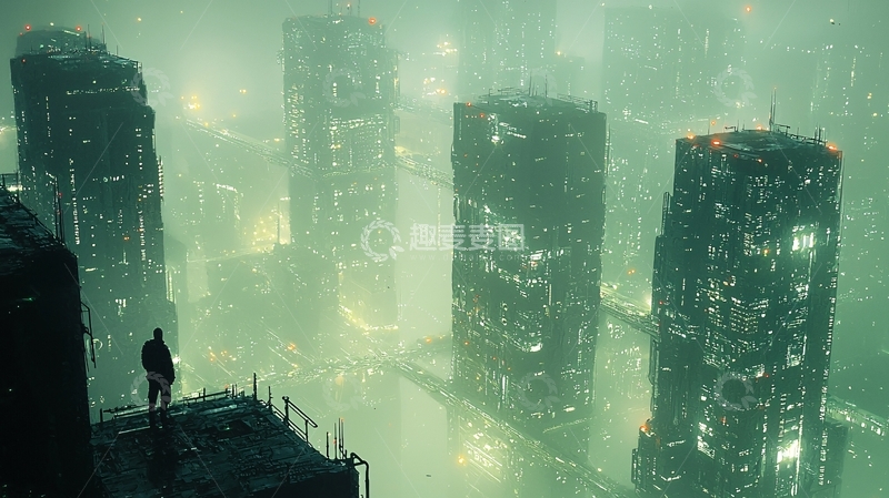高清大图下载【趣麦麦图】雾气笼罩的未来都市