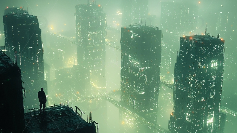 高清大图下载【趣麦麦图】雾气笼罩的未来都市