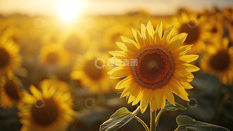 高清大图下载【趣麦麦图】夕阳下的向日葵田野