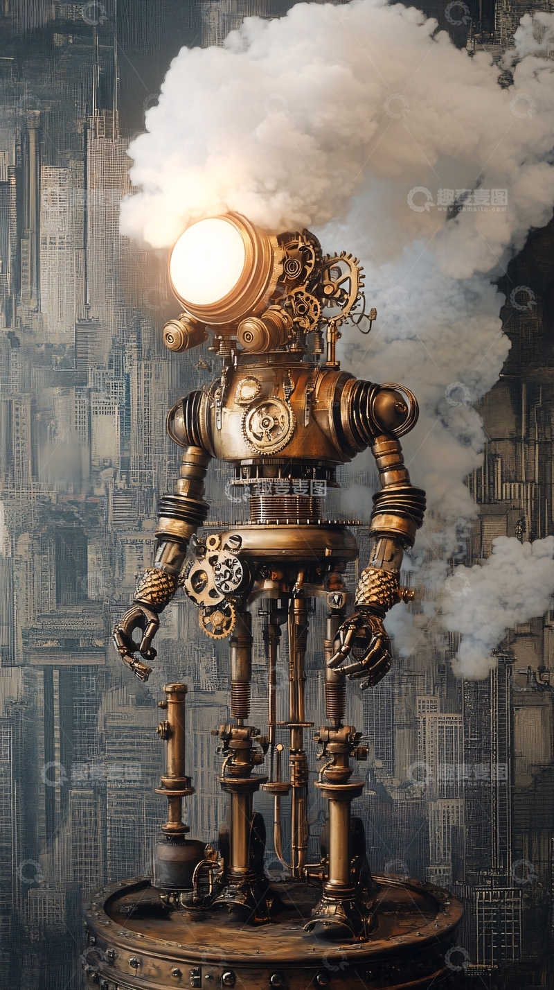 高清大图下载【趣麦麦图】蒸汽朋克机器人台灯