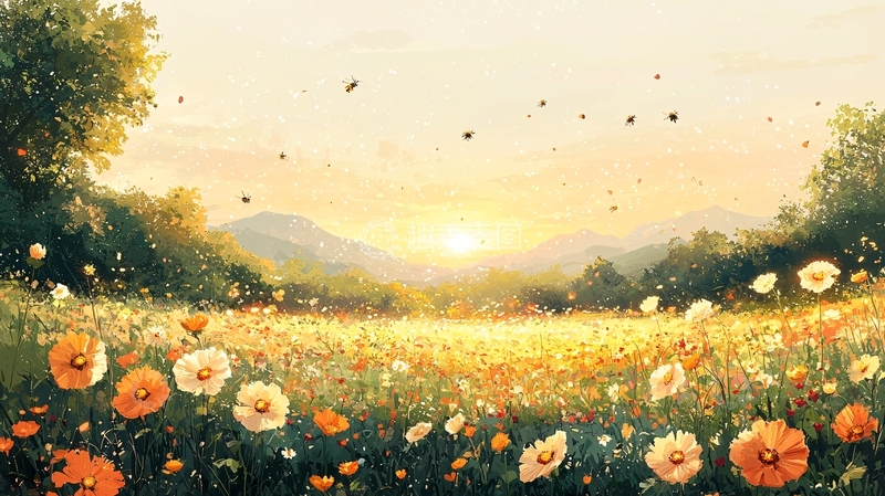 高清大图下载【趣麦麦图】日出花海田园风光