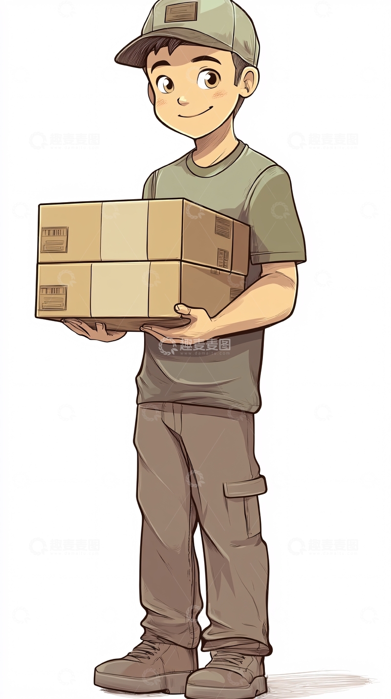 高清大图下载【趣麦麦图】卡通快递员送货