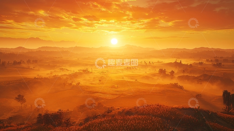 高清大图下载【趣麦麦图】金色阳光下的田野景观