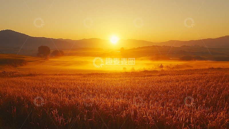 高清大图下载【趣麦麦图】金色麦田日出