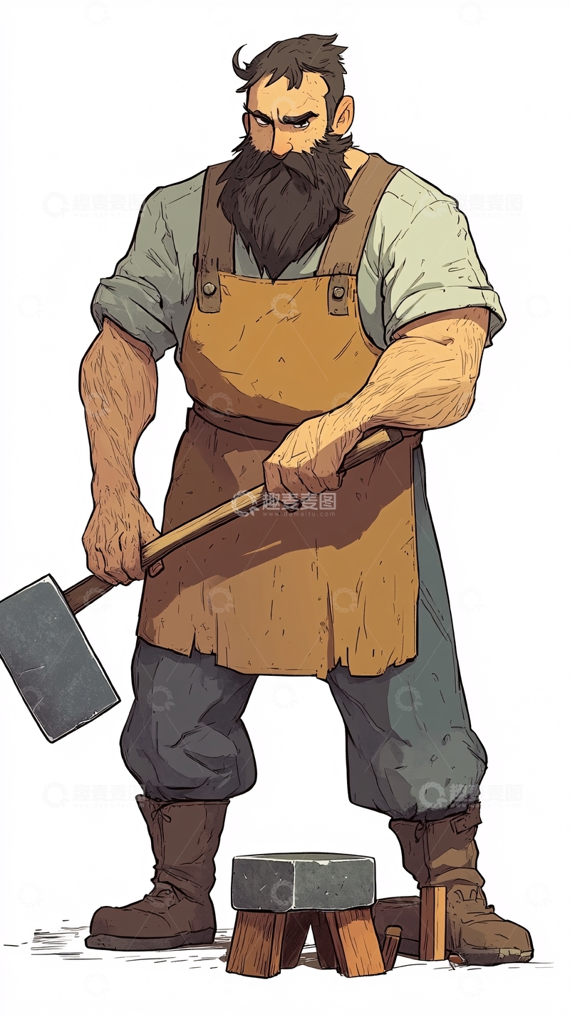 高清大图下载【趣麦麦图】强壮的铁匠挥舞大锤