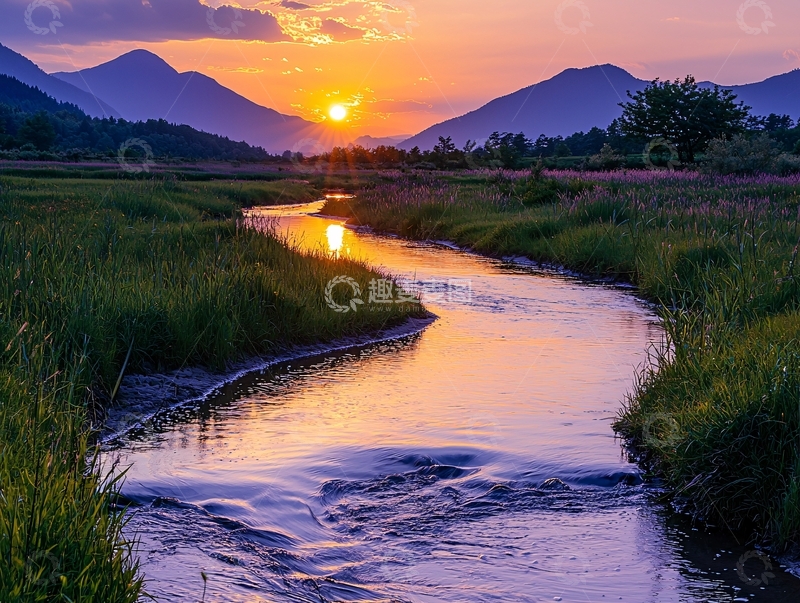 高清大图下载【趣麦麦图】落日余晖下的河流