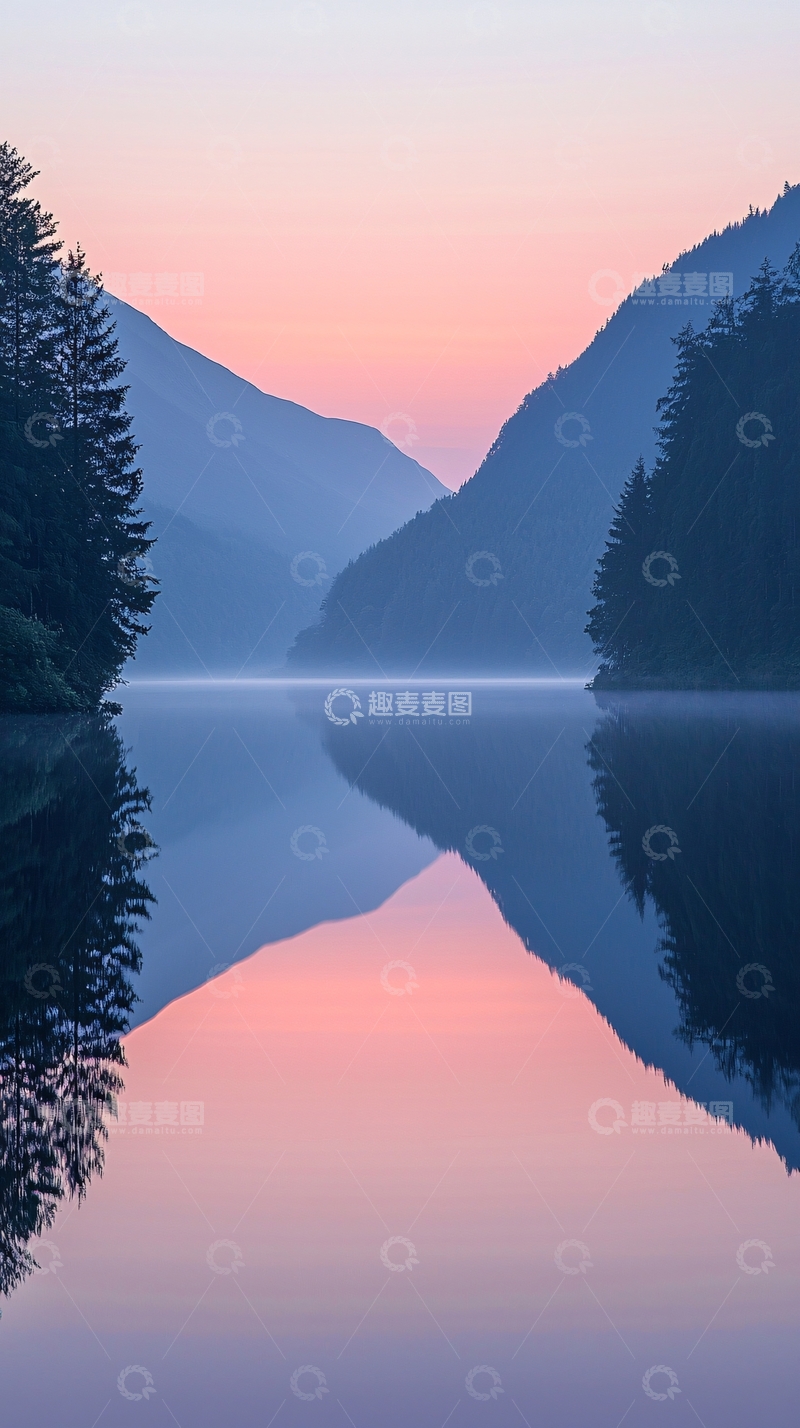 高清大图下载【趣麦麦图】宁静湖面山峦倒影