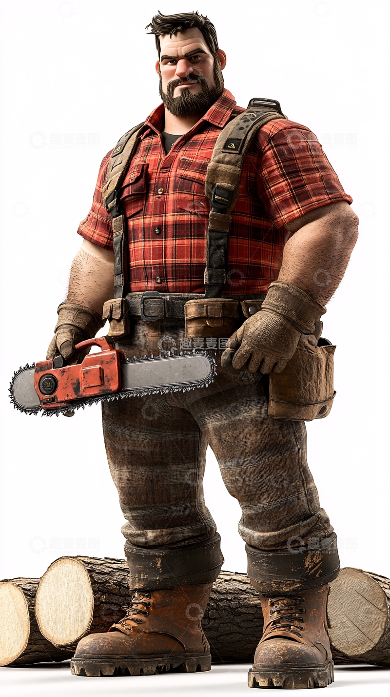 高清大图下载【趣麦麦图】强壮伐木工手持电锯