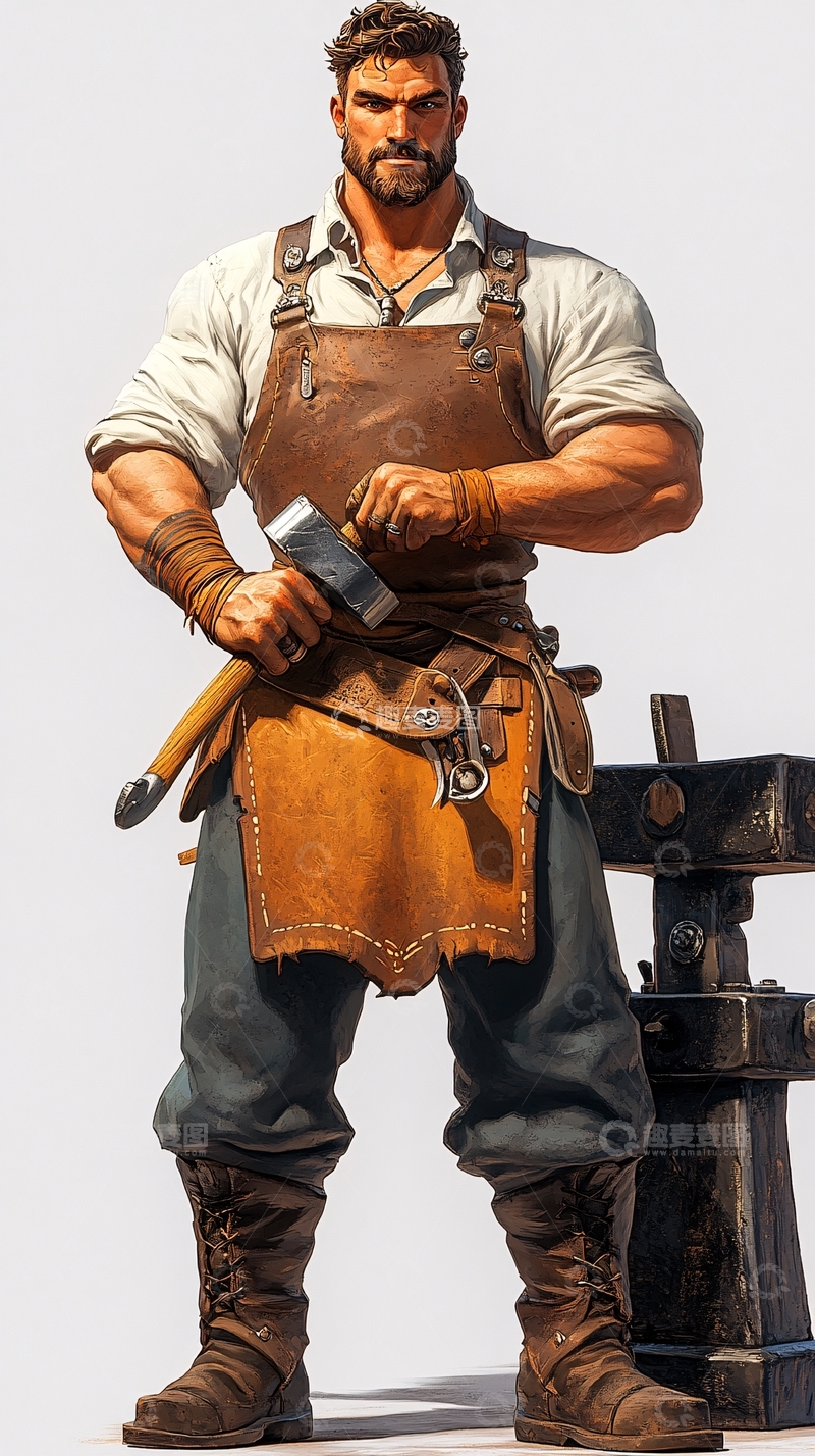 高清大图下载【趣麦麦图】强壮肌肉男铁匠
