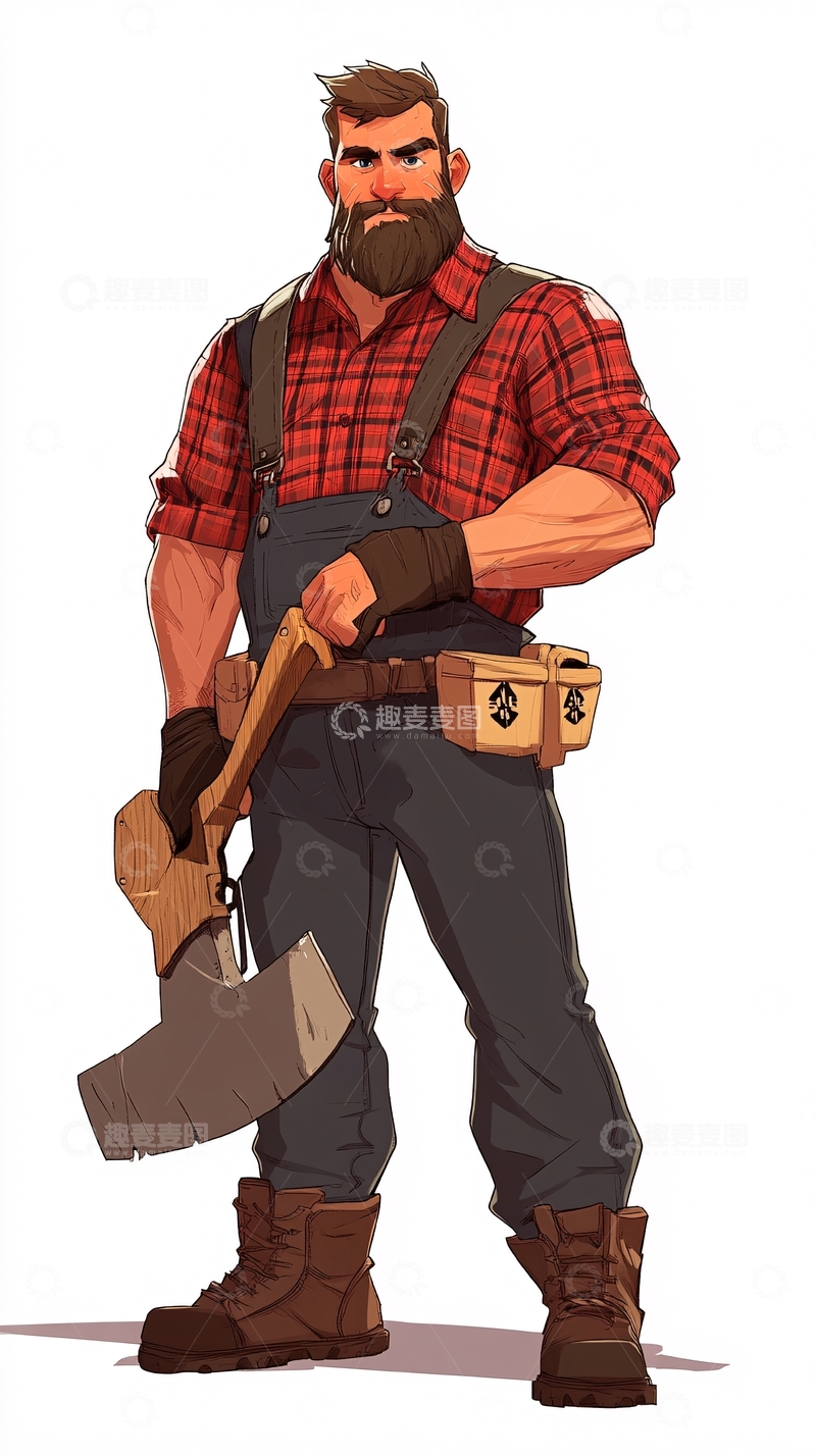 高清大图下载【趣麦麦图】强壮的红格子衬衫伐木工