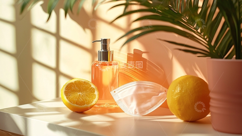 高清大图下载【趣麦麦图】阳光下的洗手液和柠檬