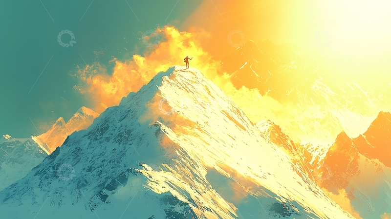 高清大图下载【趣麦麦图】雪山之巅的人影