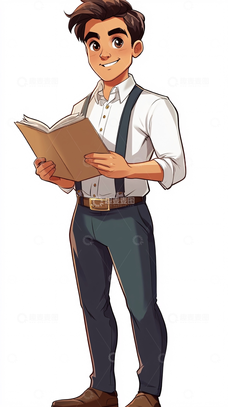 高清大图下载【趣麦麦图】卡通男孩读书