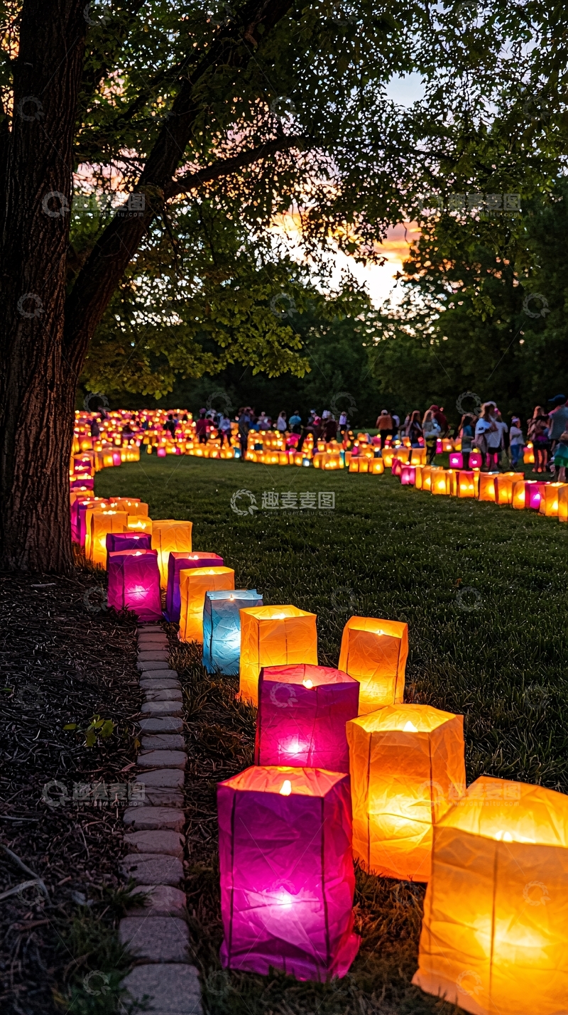 高清大图下载【趣麦麦图】彩色灯笼照亮草坪活动