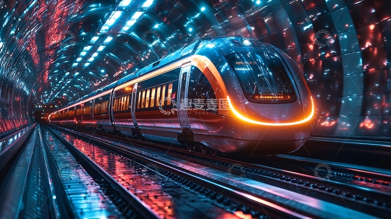 高清大图下载【趣麦麦图】炫彩灯光下的高速列车