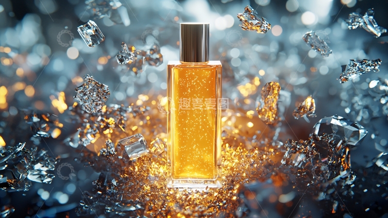 高清大图下载【趣麦麦图】金色液体香水瓶