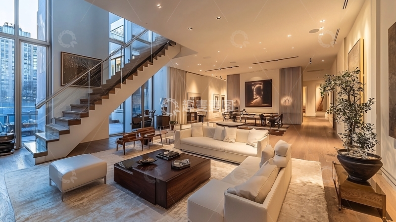 高清大图下载【趣麦麦图】现代简约风格复式公寓客厅