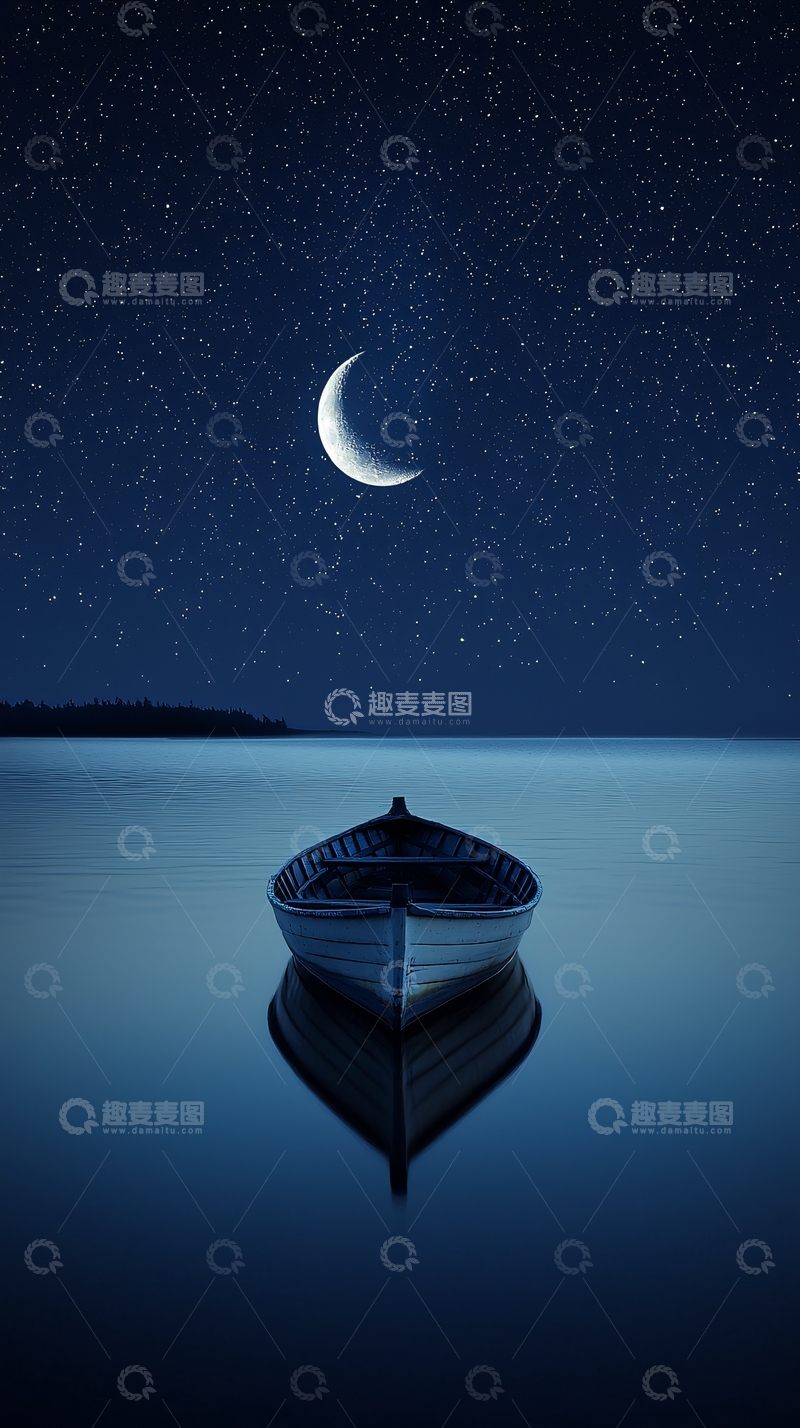 高清大图下载【趣麦麦图】星空下的小船