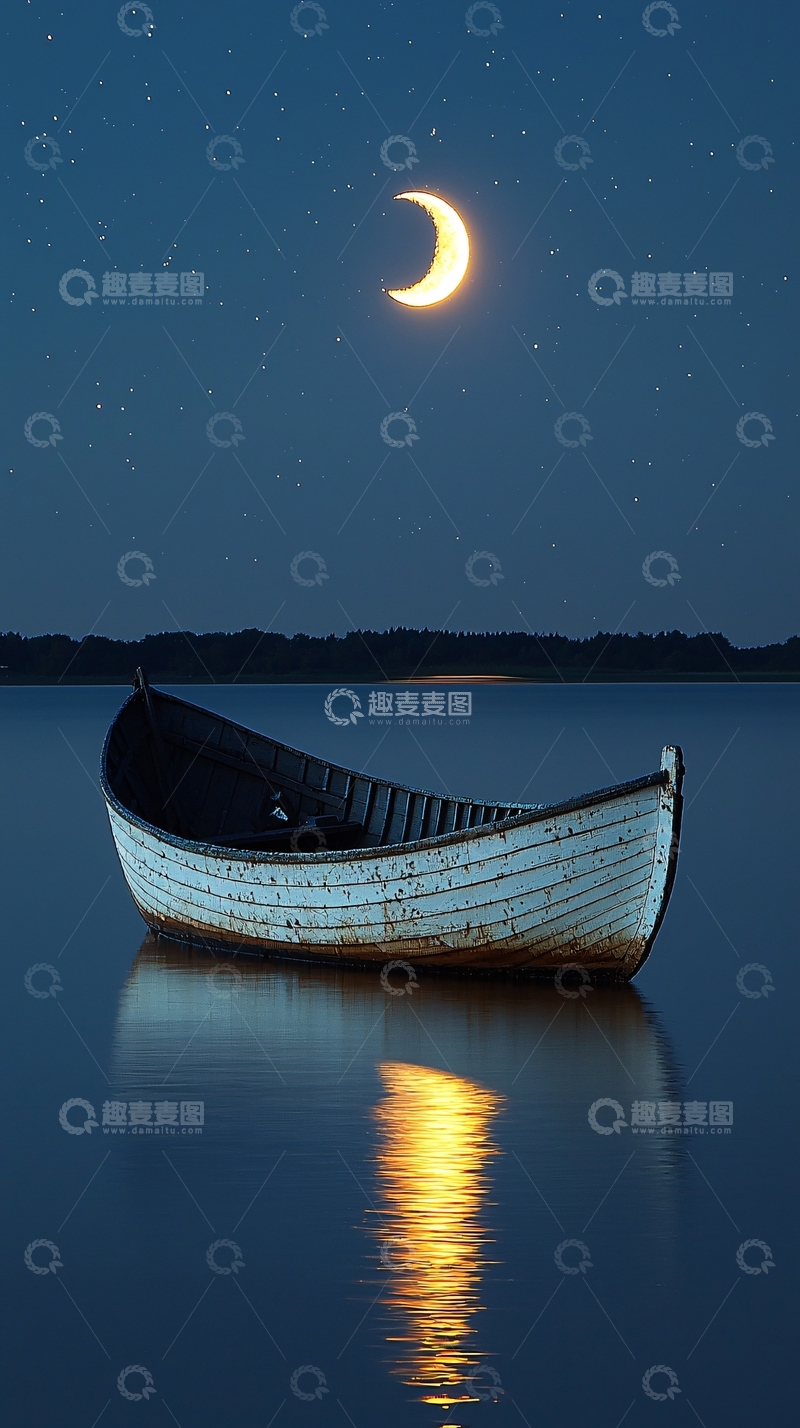 高清大图下载【趣麦麦图】月光下的独木舟