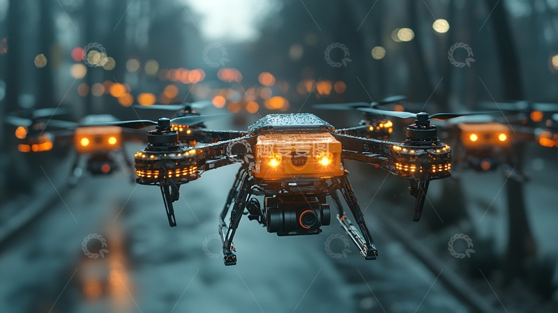 高清大图下载【趣麦麦图】未来科技感无人机集群