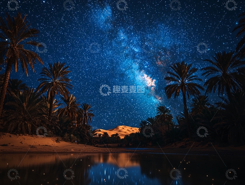 高清大图下载【趣麦麦图】星空下的棕榈树