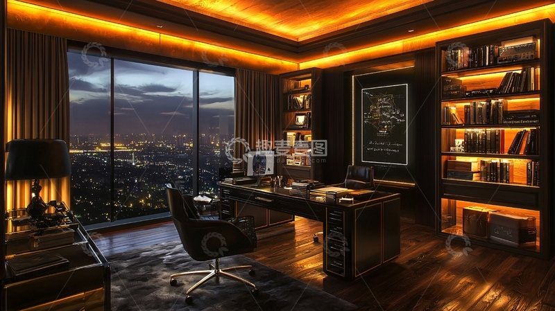 高清大图下载【趣麦麦图】夜景都市书房