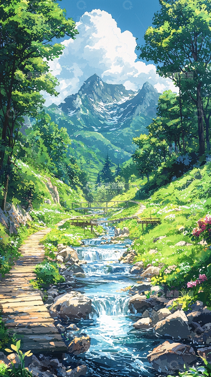 高清大图下载【趣麦麦图】山间溪流风景如画